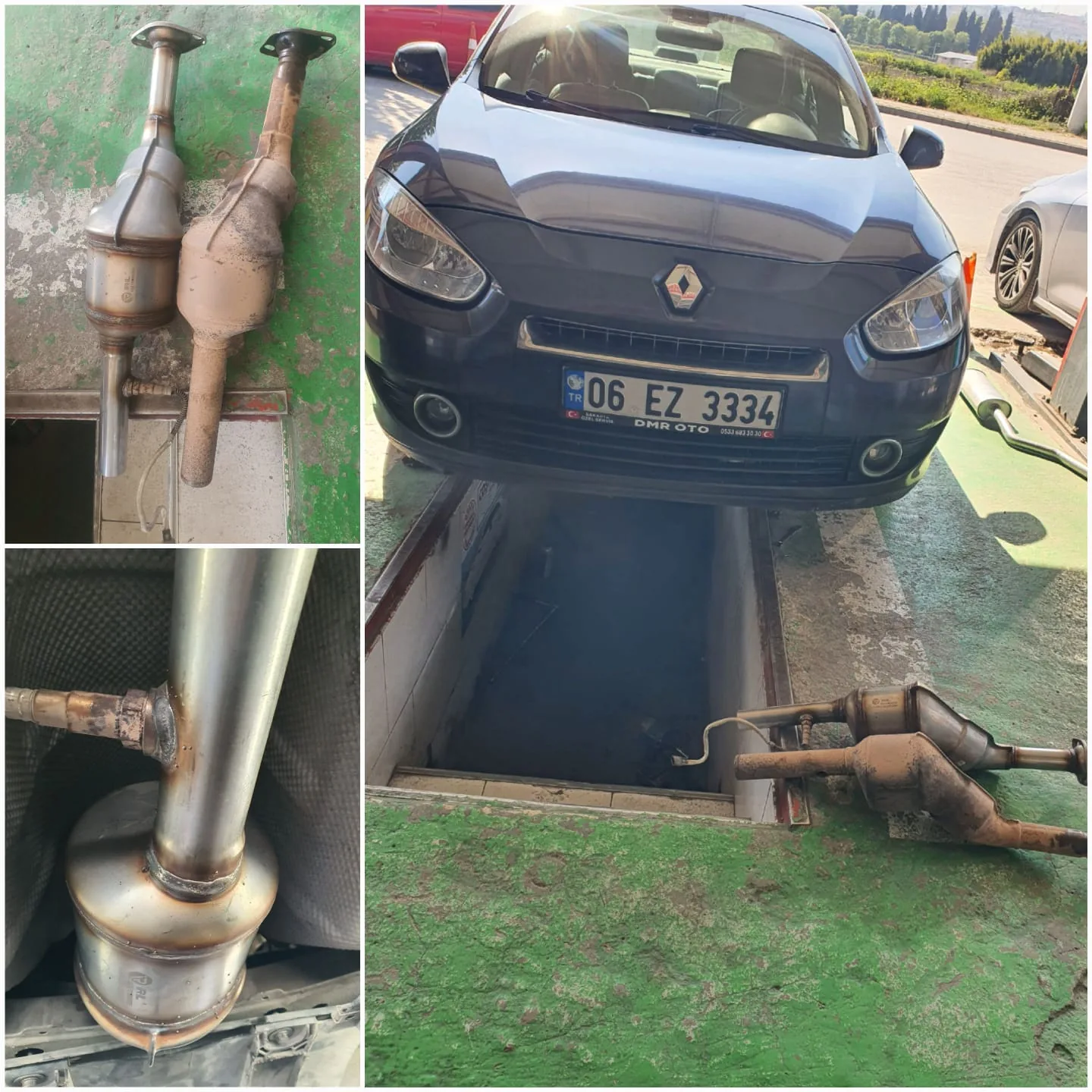 Koyu renk araç ve egzoz parçaları ile araç altından görünüm