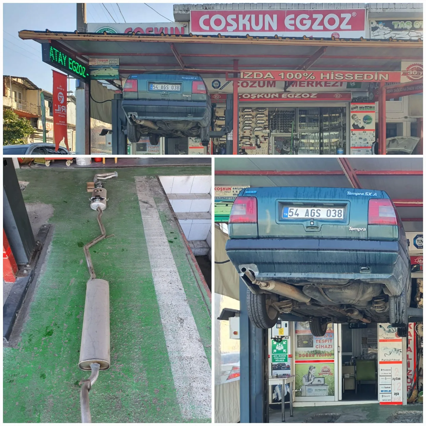 İşletme cephesi, aracın arka tarafı ve uzun egzoz bileşeni